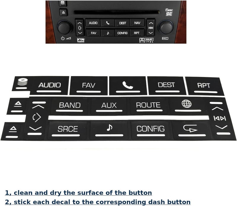 AtticZone AC Radio Button Stickers Dash Repair Decals Compatible with Cadillac Escalade ESV EXT 2007 2008-2014 (Radio18) - Image 4